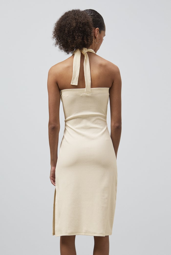 Crisscross Halter Rib Dress with Open Back