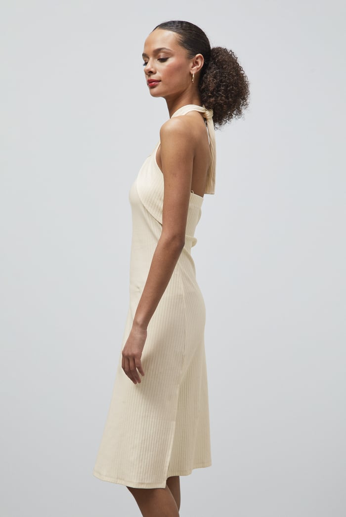Crisscross Halter Rib Dress with Open Back