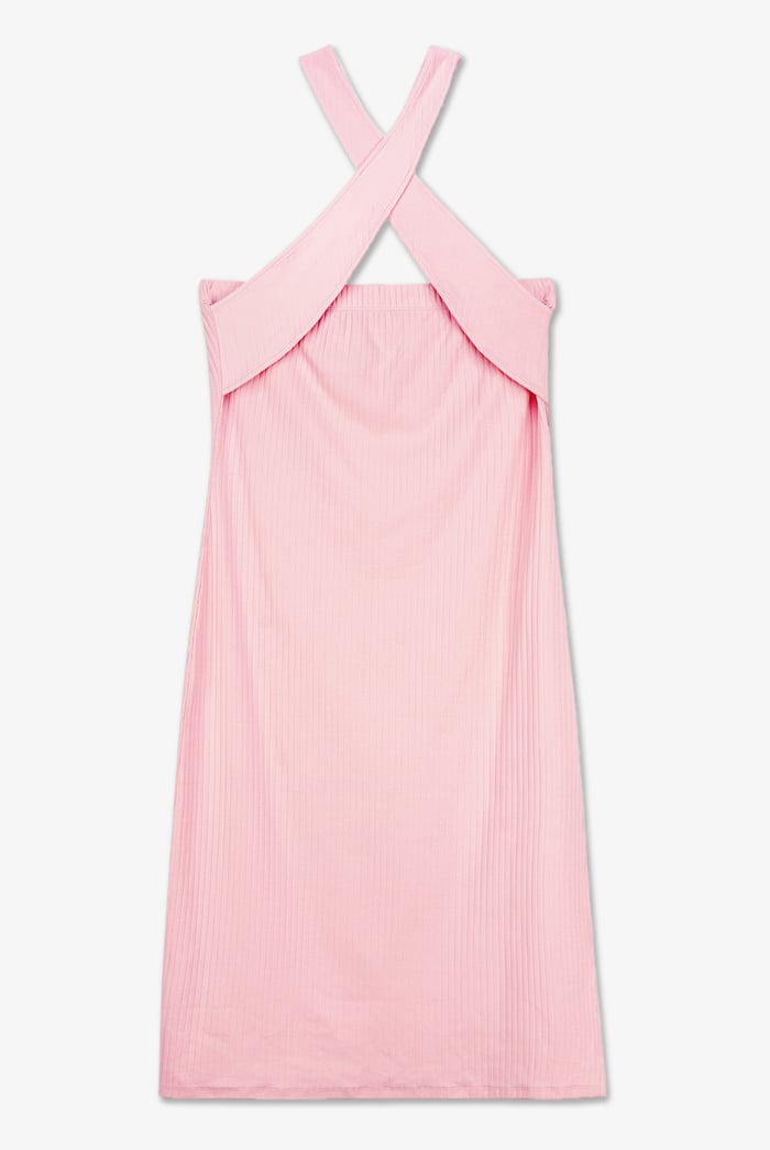 Crisscross Halter Rib Dress with Open Back