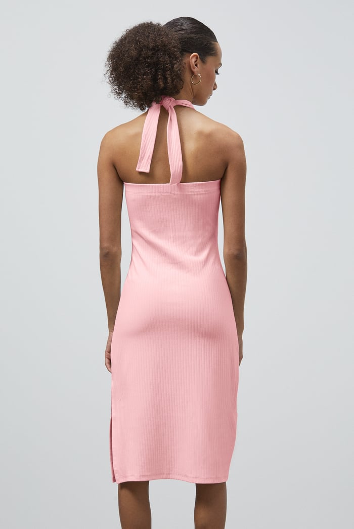 Crisscross Halter Rib Dress with Open Back