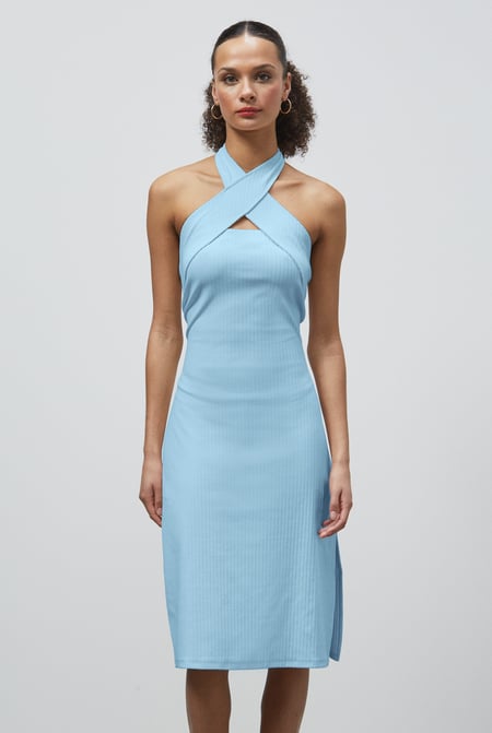 White Crisscross Halter Rib Dress with Open Back