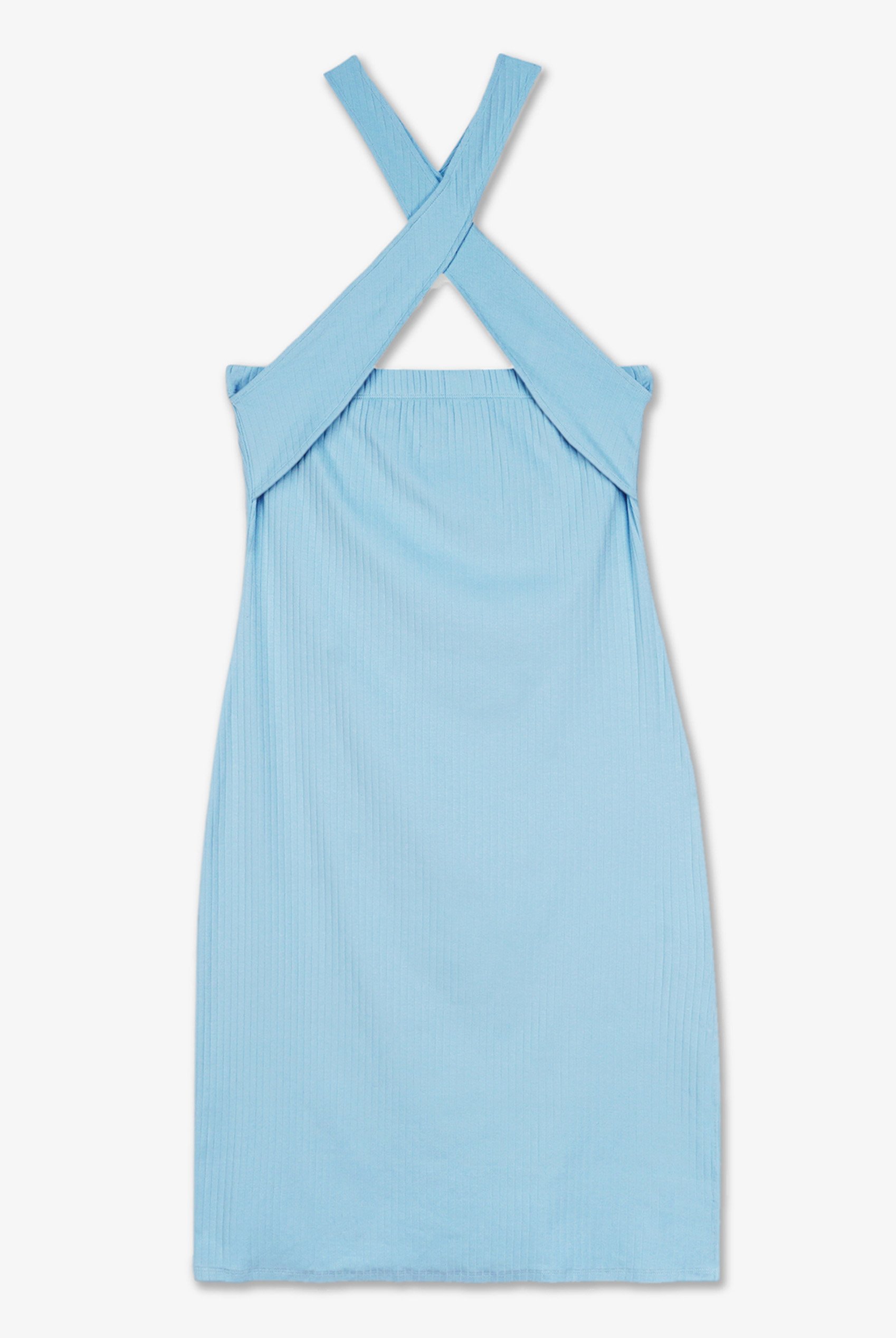 Crisscross Halter Rib Dress with Open Back