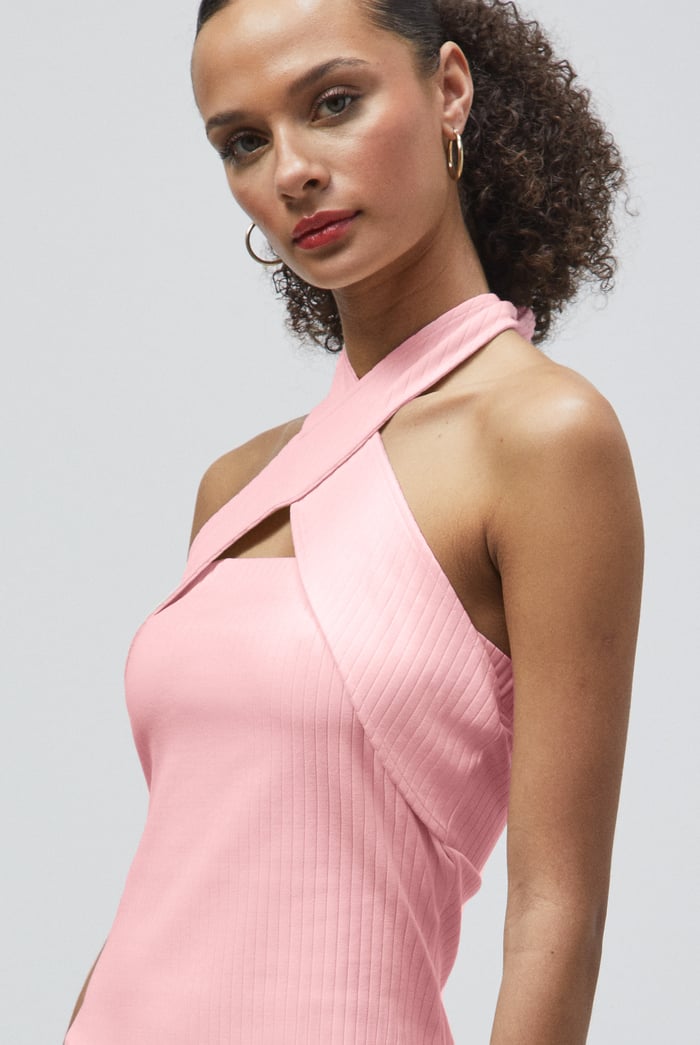 Crisscross Halter Rib Dress with Open Back