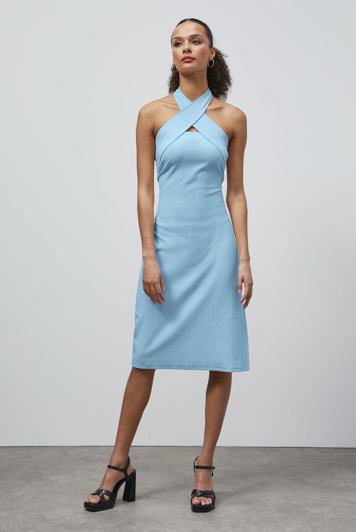 Crisscross Halter Rib Dress with Open Back