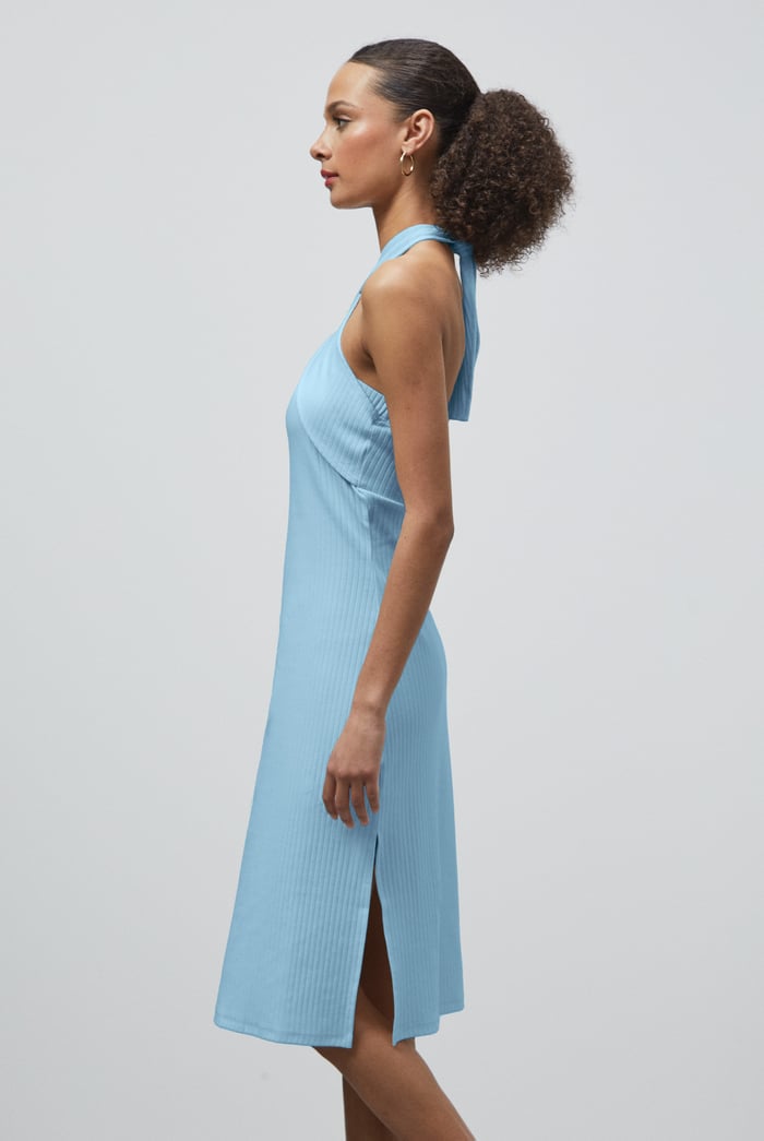 Crisscross Halter Rib Dress with Open Back