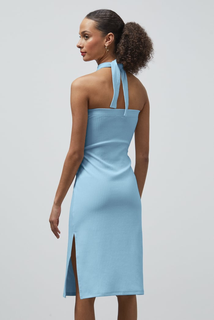 Crisscross Halter Rib Dress with Open Back