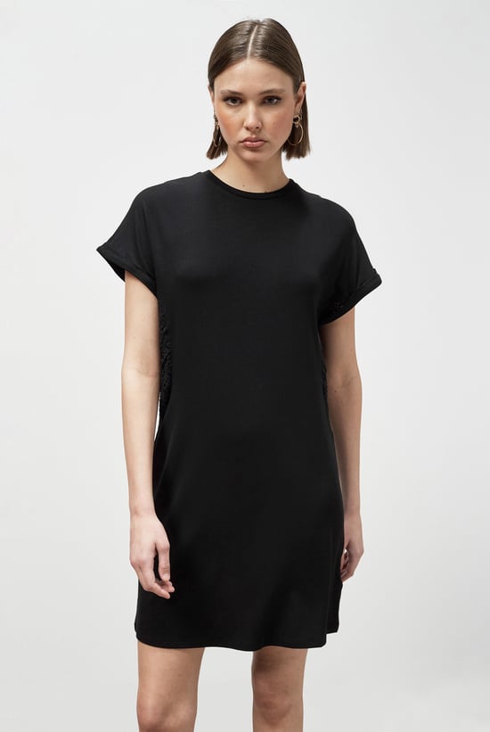 Patch Cut Lace Jersey Dress