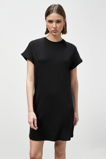 Black Patch Cut Lace Jersey Dress