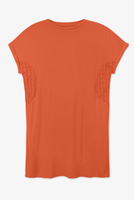 Orange Patch Cut Lace Jersey Dress