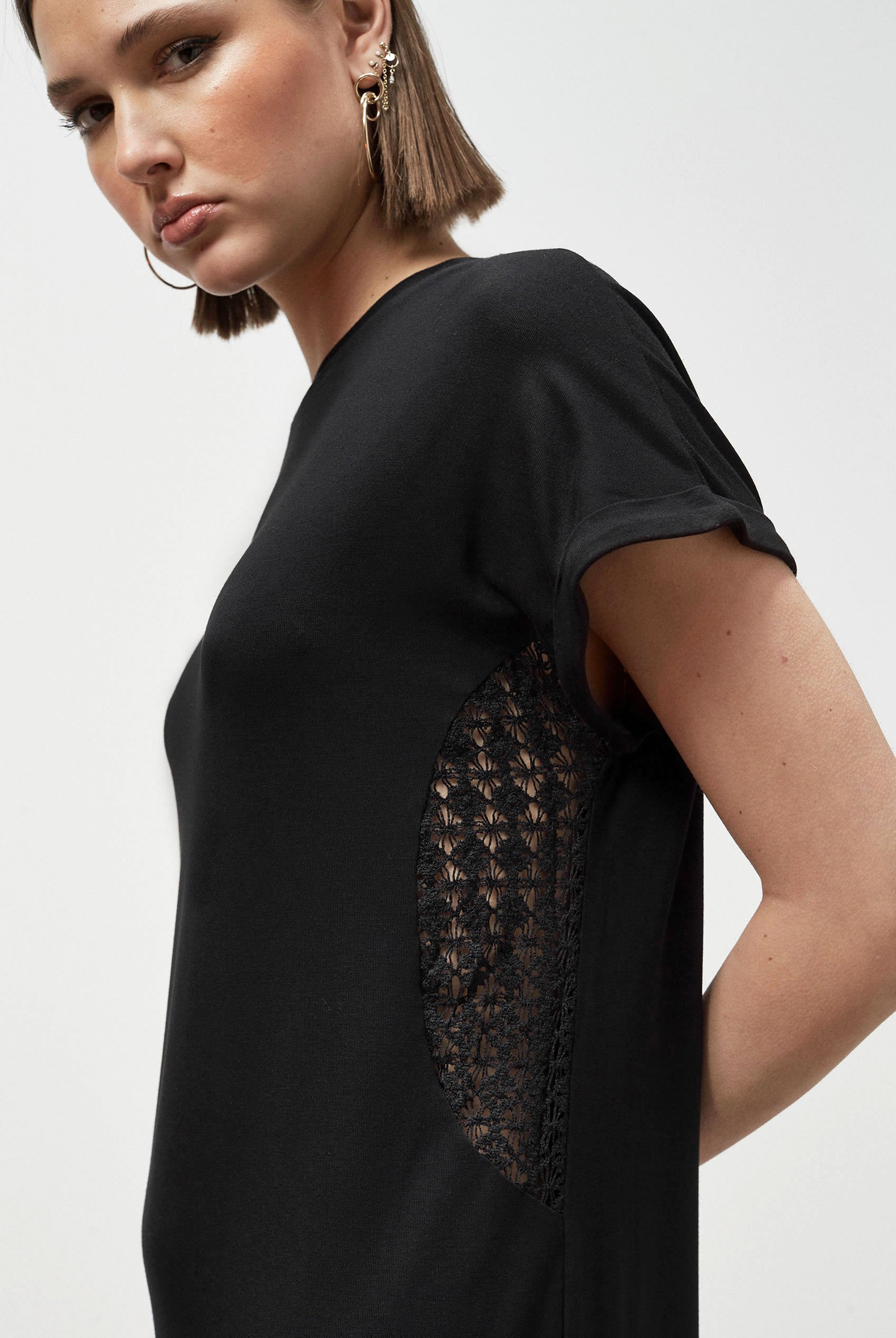 Patch Cut Lace Jersey Dress