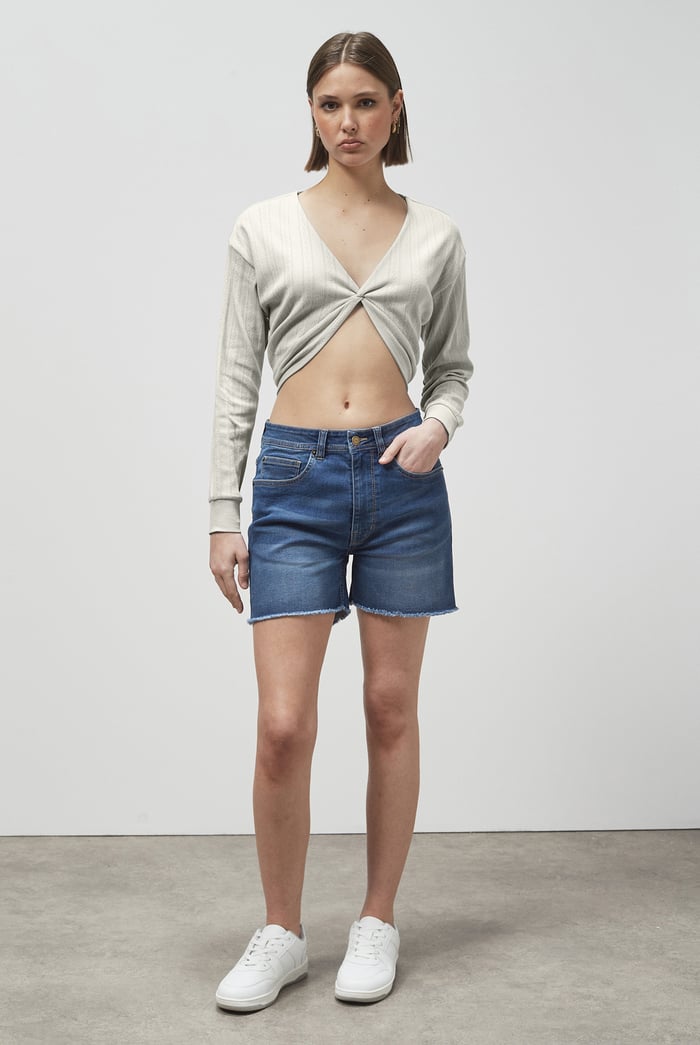 Twisted Front Pin Tuck Jersey Cropped Top