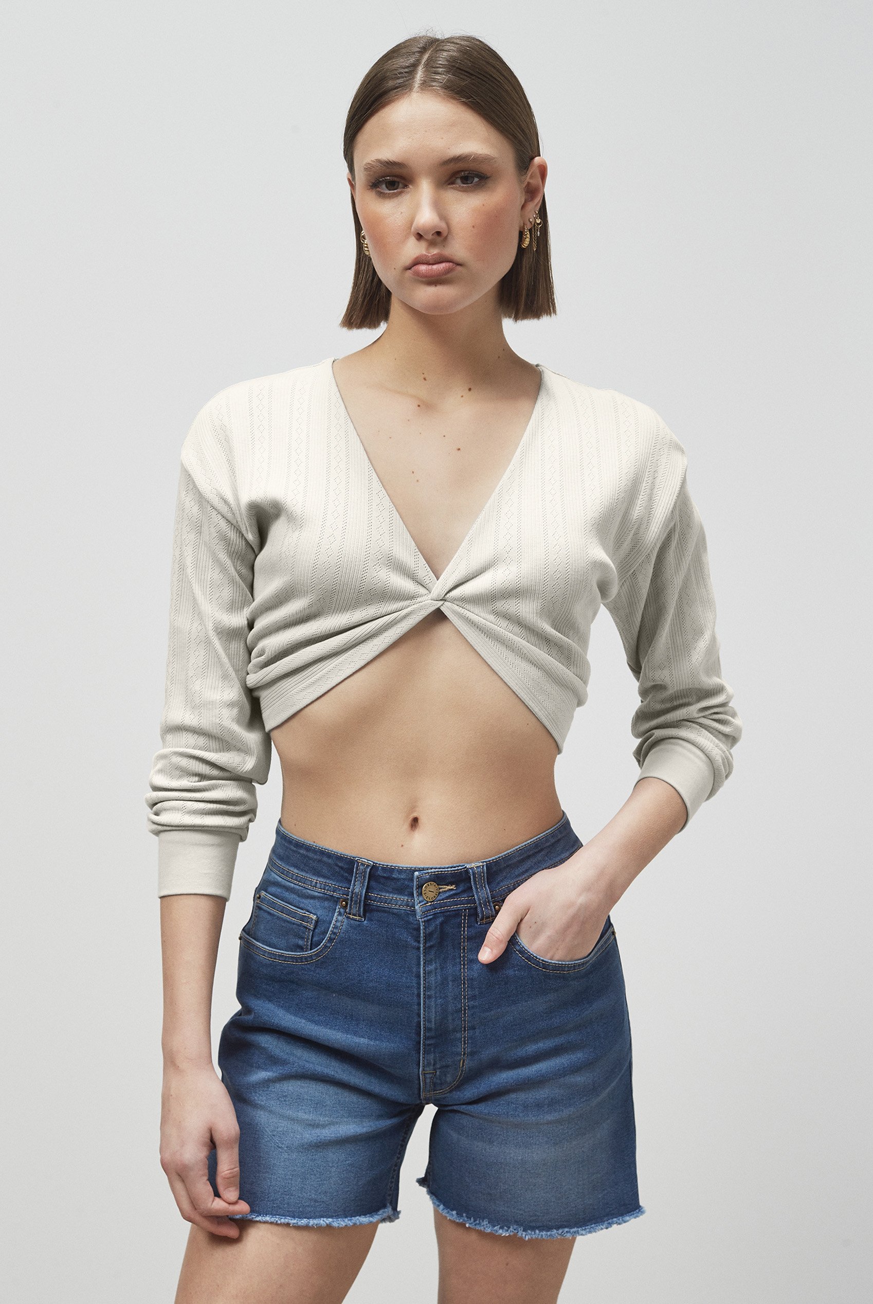 Twisted Front Pin Tuck Jersey Cropped Top