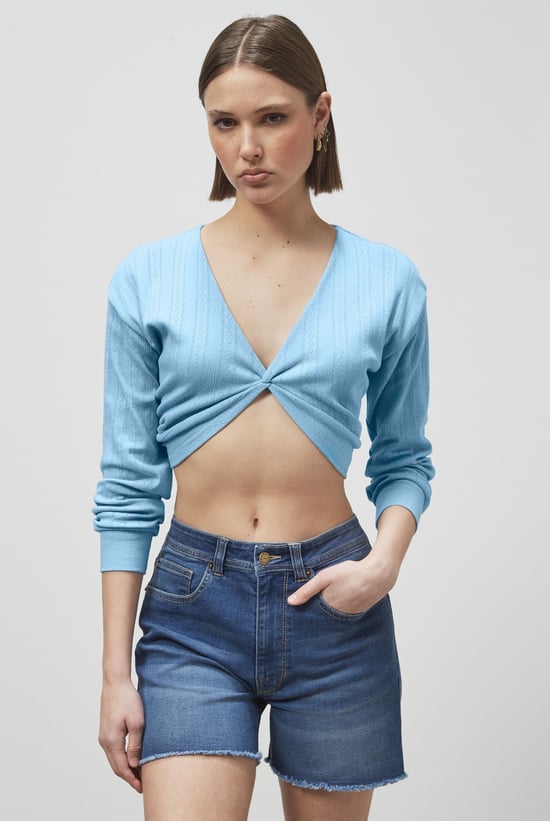Twisted Front Pin Tuck Jersey Cropped Top
