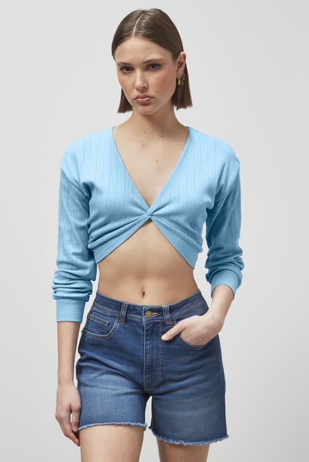 White Twisted Front Pin Tuck Jersey Cropped Top