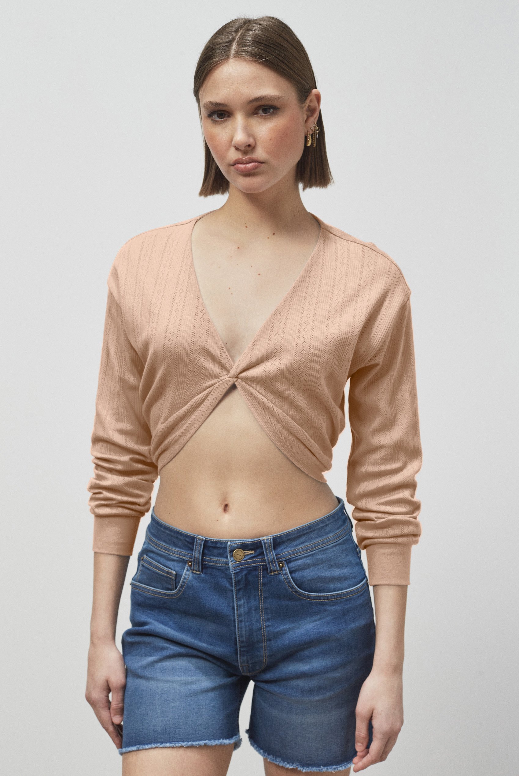 Twisted Front Pin Tuck Jersey Cropped Top