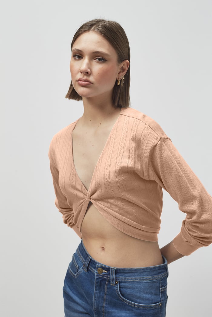 Twisted Front Pin Tuck Jersey Cropped Top