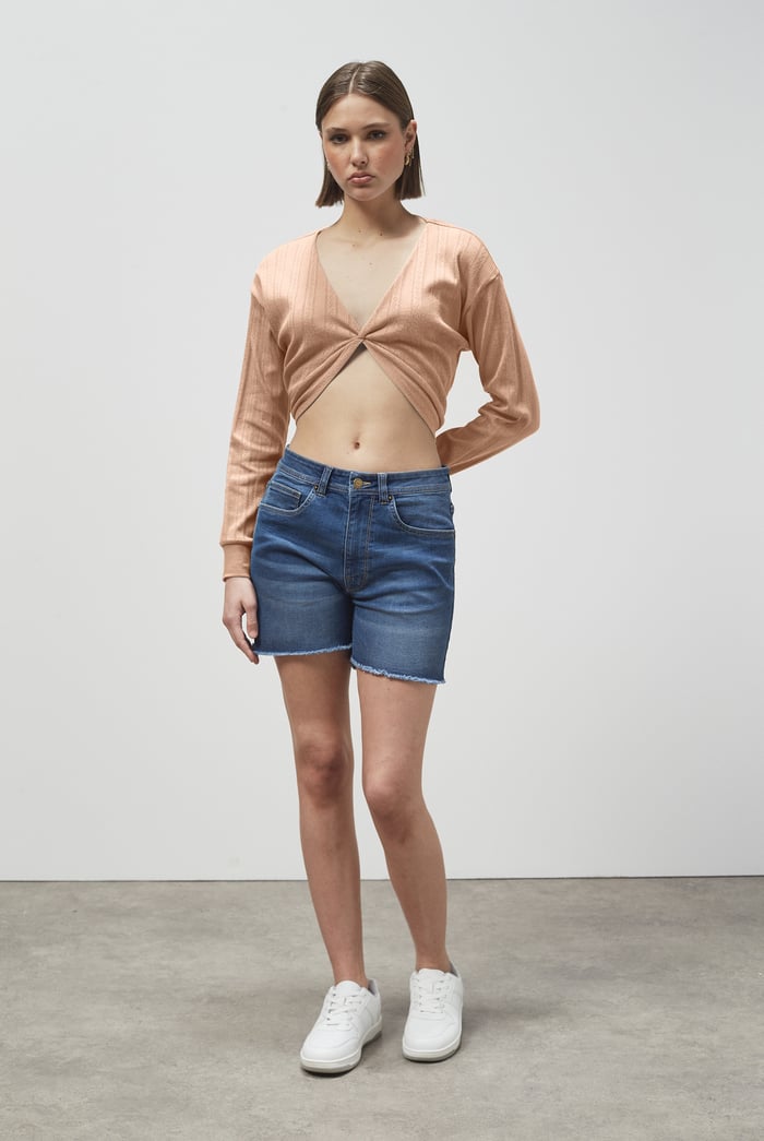 Twisted Front Pin Tuck Jersey Cropped Top