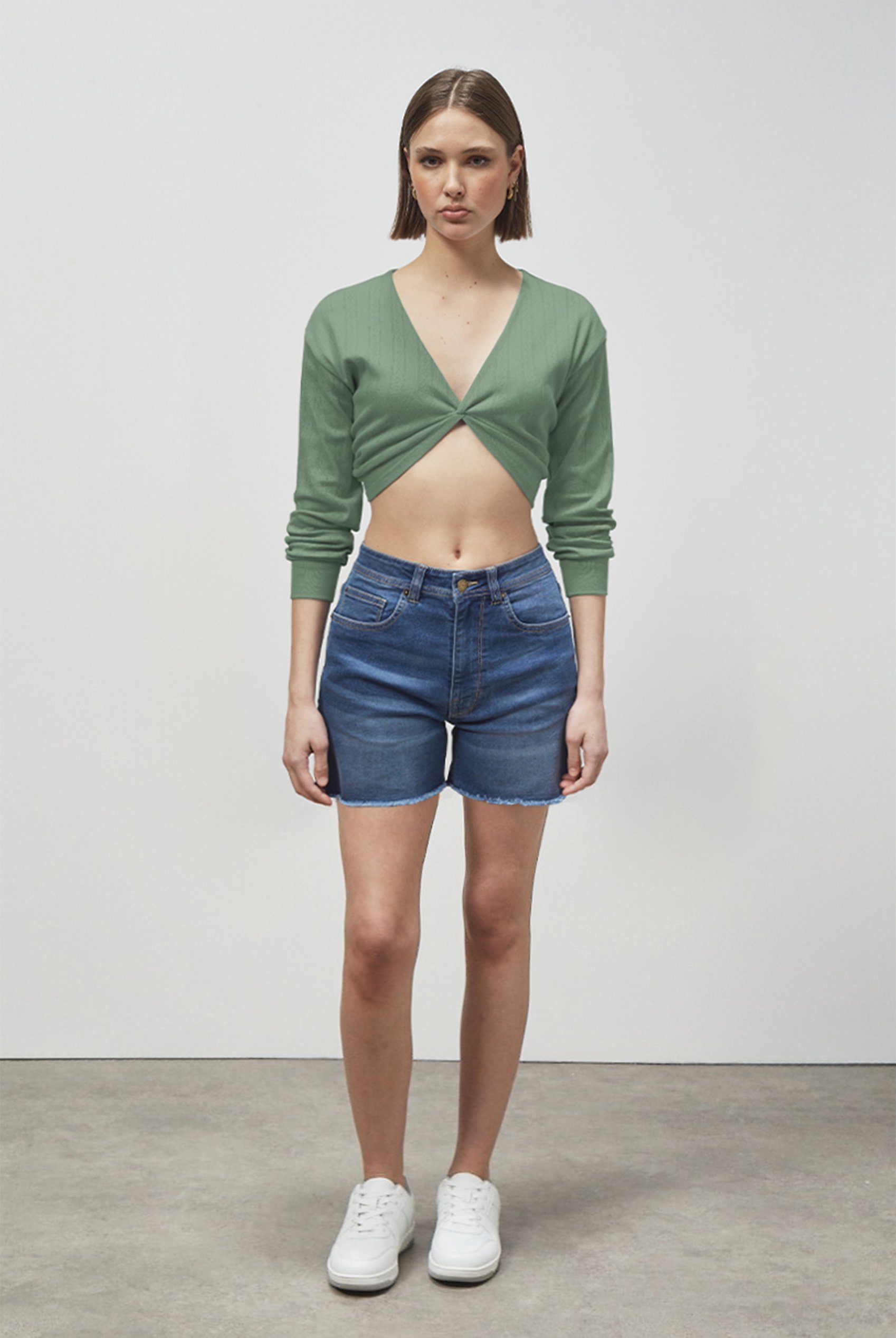 Twisted Front Pin Tuck Jersey Cropped Top