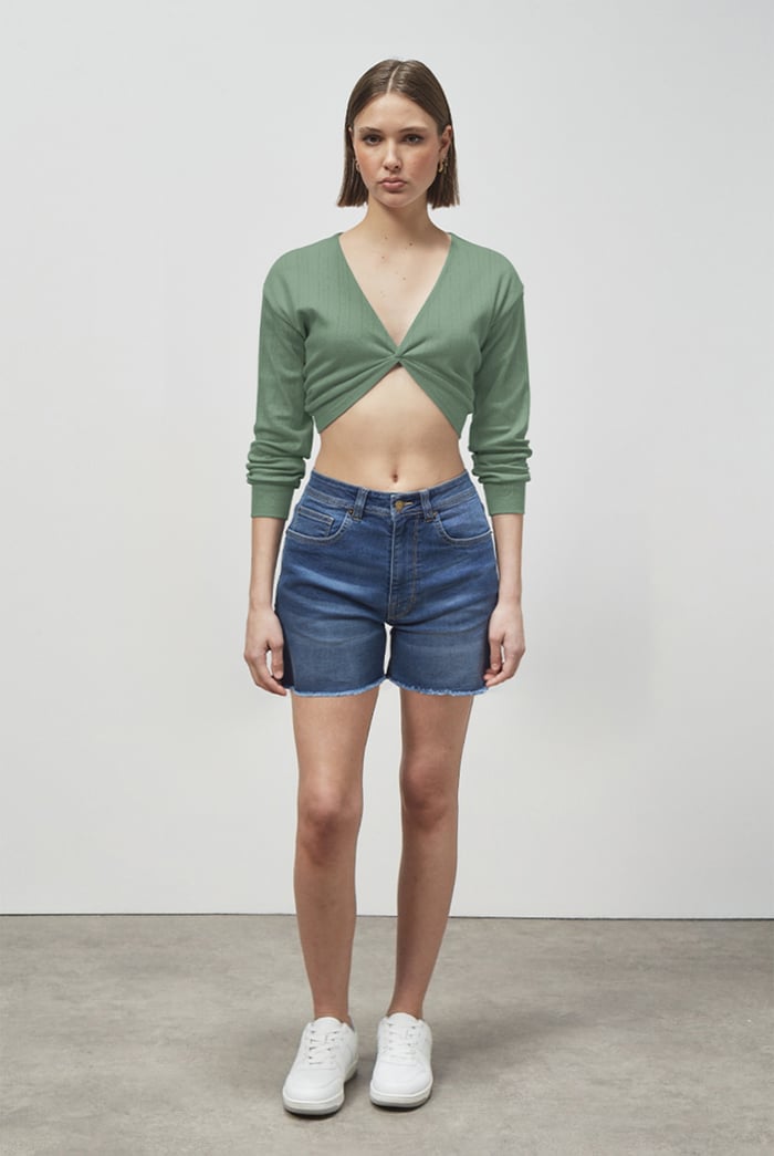 Twisted Front Pin Tuck Jersey Cropped Top