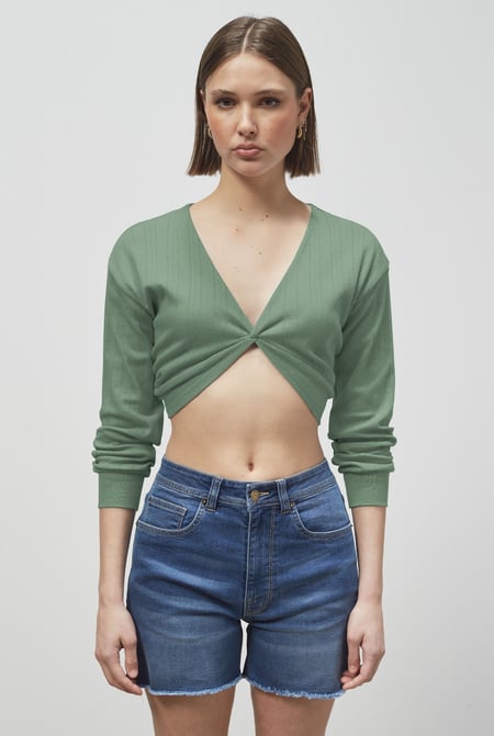 Twisted Front Pin Tuck Jersey Cropped Top