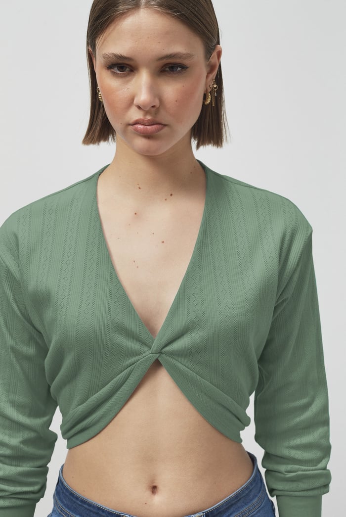 Twisted Front Pin Tuck Jersey Cropped Top