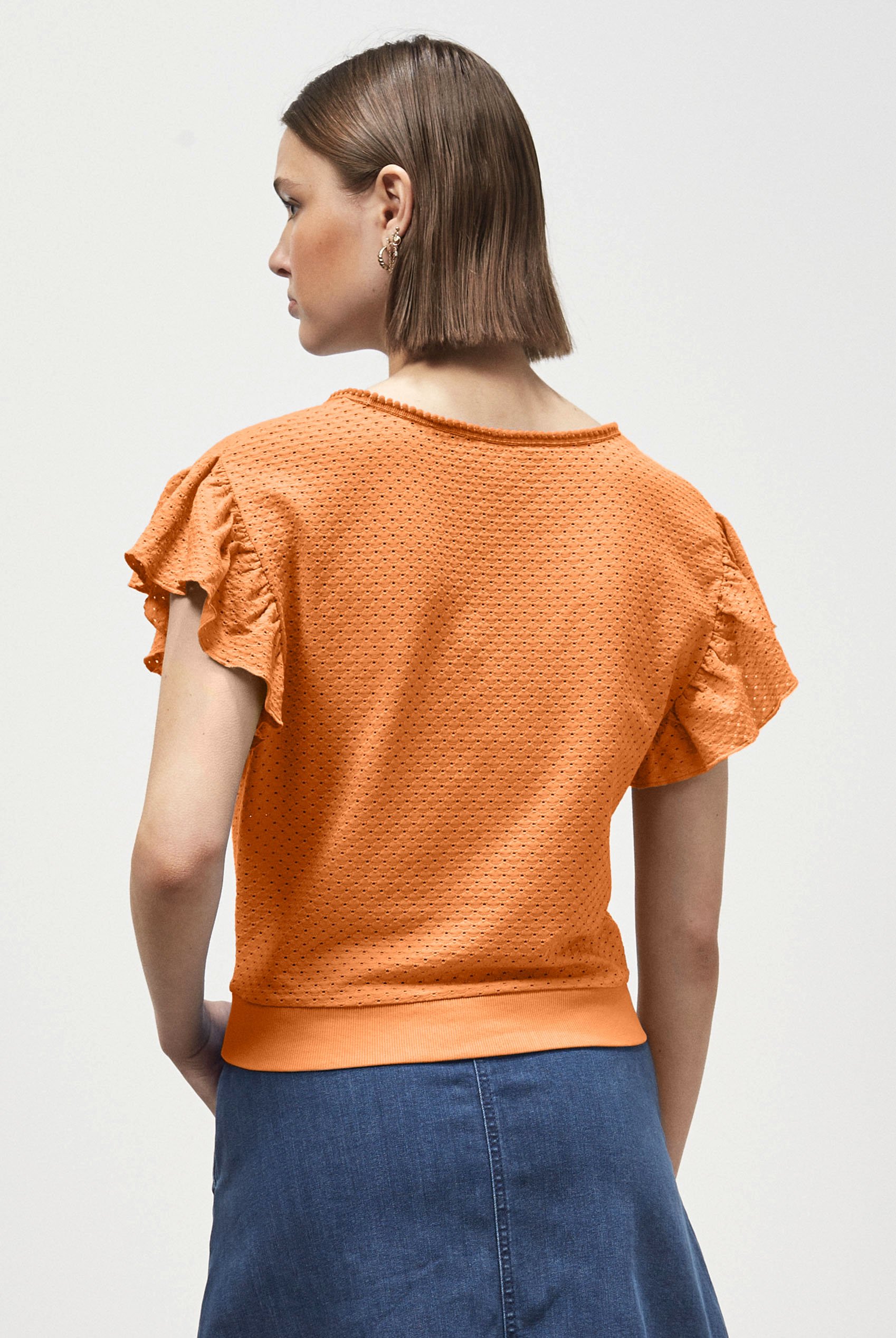 Frill Sleeves Mash Textured Jersey T-Shirt