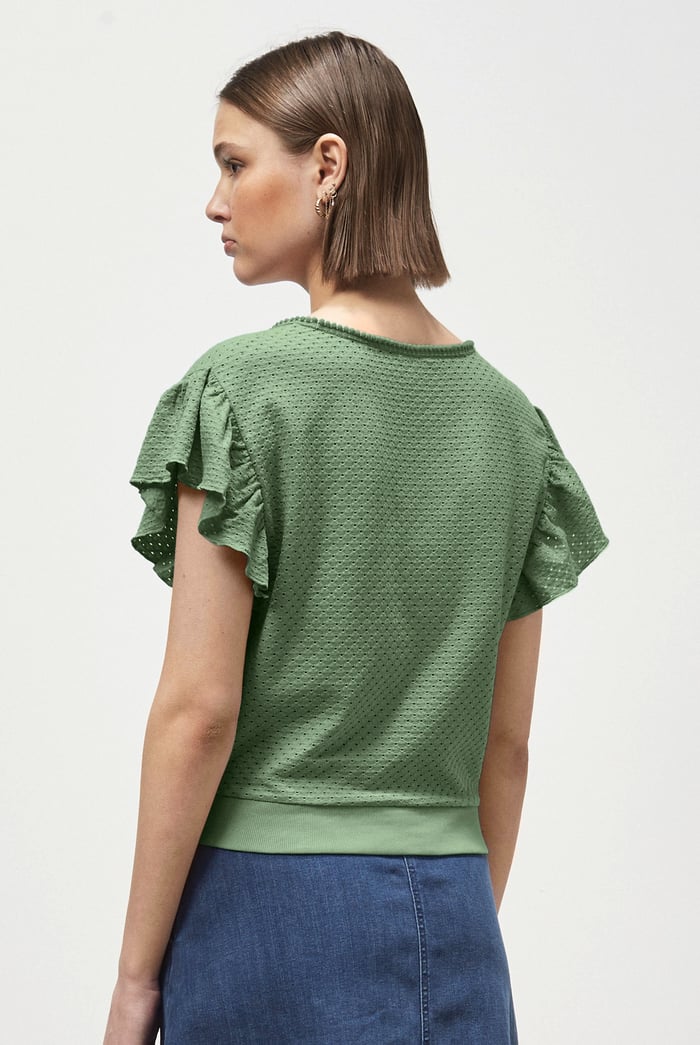 Frill Sleeves Mash Textured Jersey T-Shirt