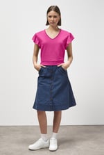 Frill Sleeves Mash Textured Jersey T-Shirt