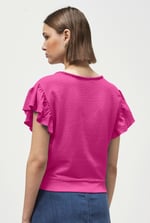 Frill Sleeves Mash Textured Jersey T-Shirt