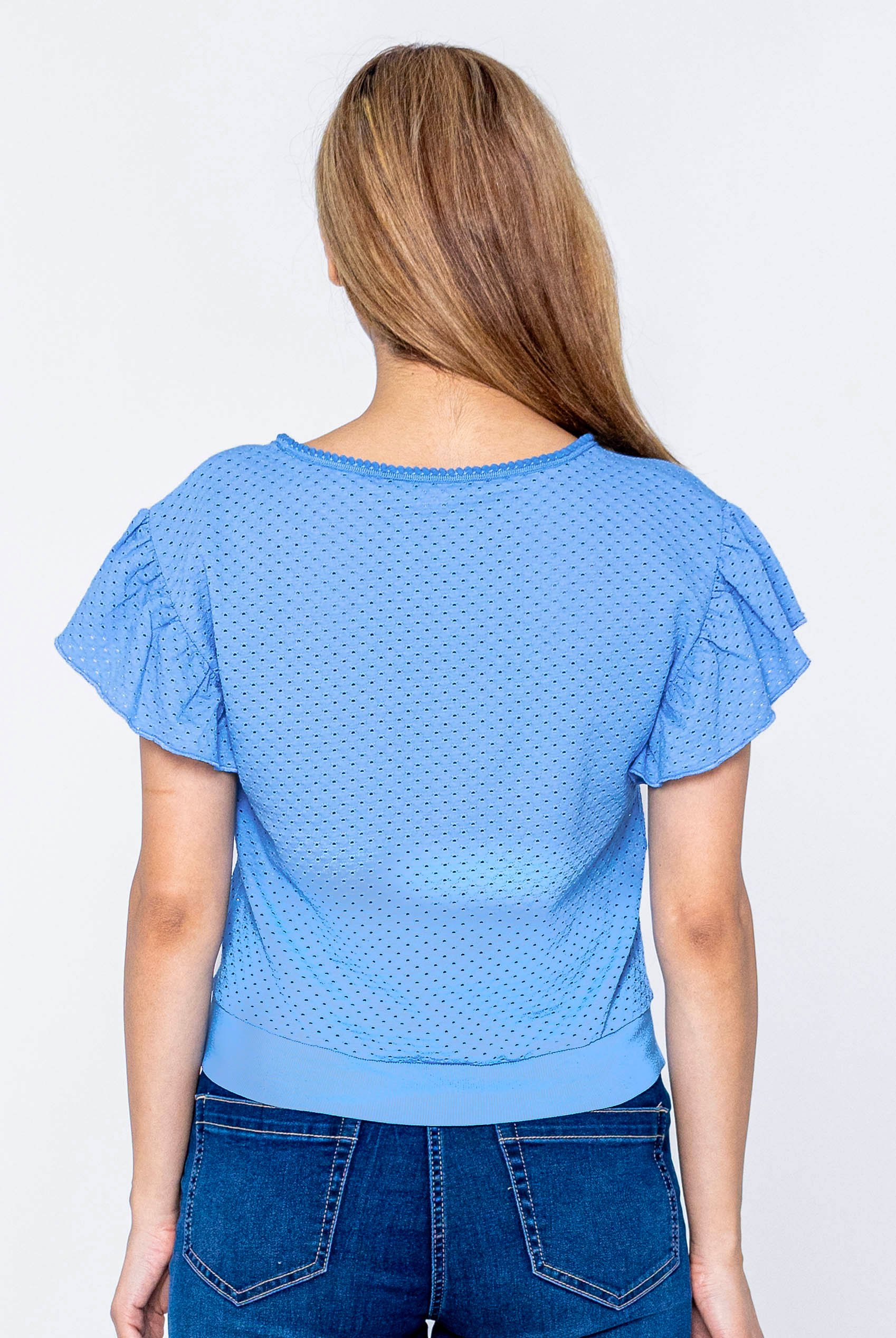Frill Sleeves Mash Textured Jersey T-Shirt