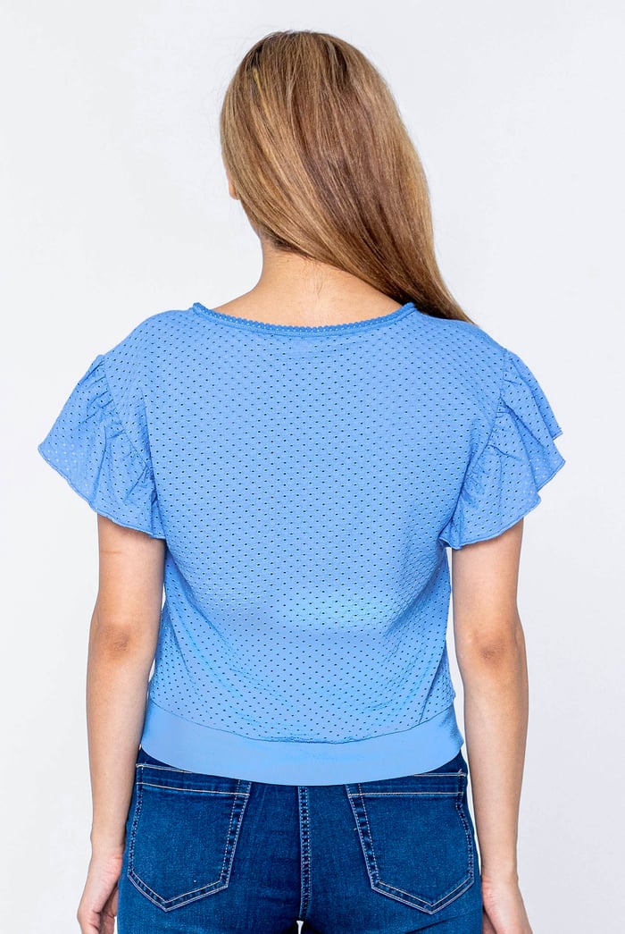 Frill Sleeves Mash Textured Jersey T-Shirt