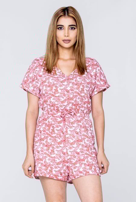 Green Roll up Sleeves AOP Play Suit
