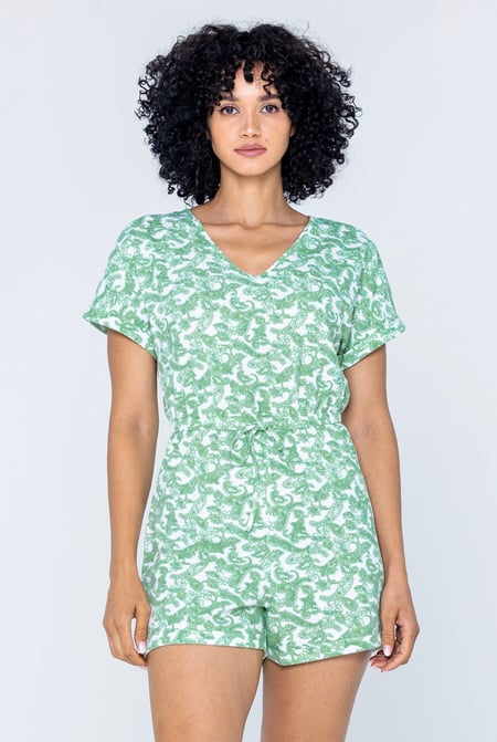 Green Roll up Sleeves AOP Play Suit