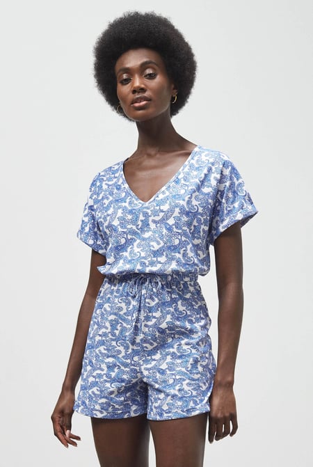 Green Roll up Sleeves AOP Play Suit