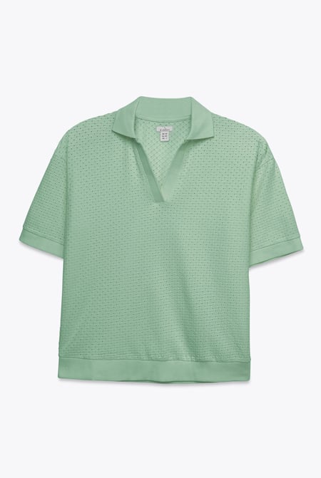 Green Mesh Textured Polo Shirts