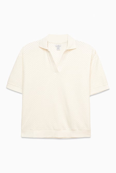 White Mesh Textured Polo Shirts