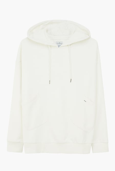 White Slanty Patch Pocket Hoodie