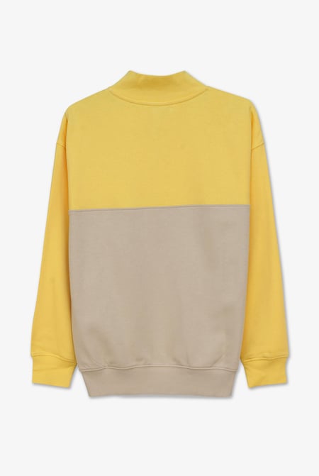 Yellow Colour Block LS High Neck Sweatshirt
