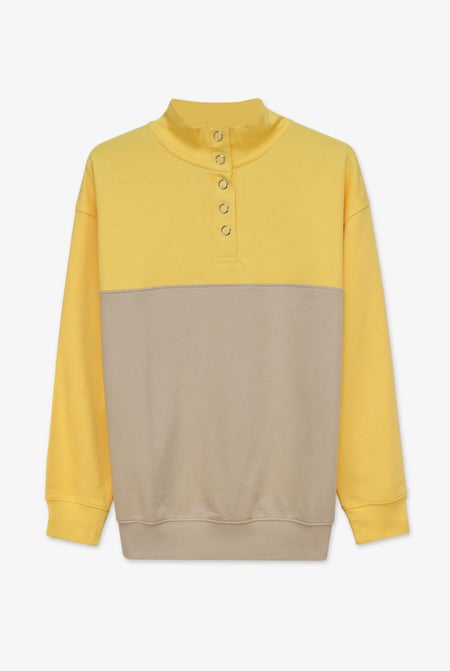 Yellow Colour Block LS High Neck Sweatshirt
