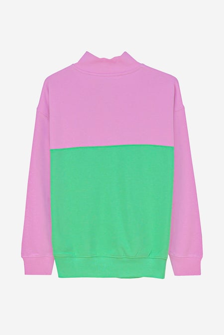 Pink Colour Block LS High Neck Sweatshirt