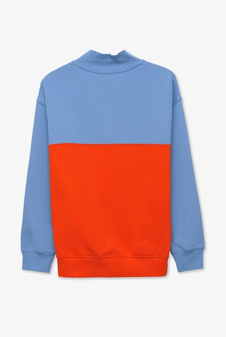 Blue Colour Block LS High Neck Sweatshirt