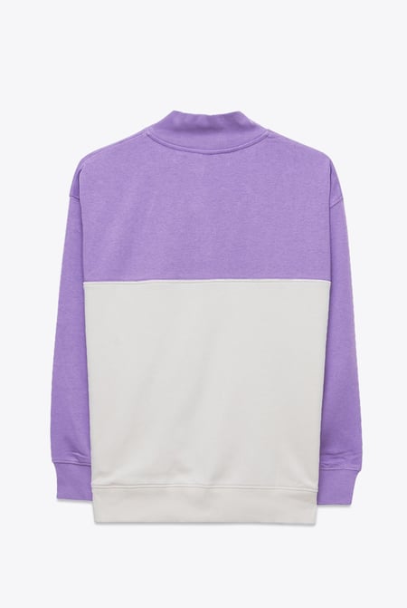Purple Colour Block LS High Neck Sweatshirt