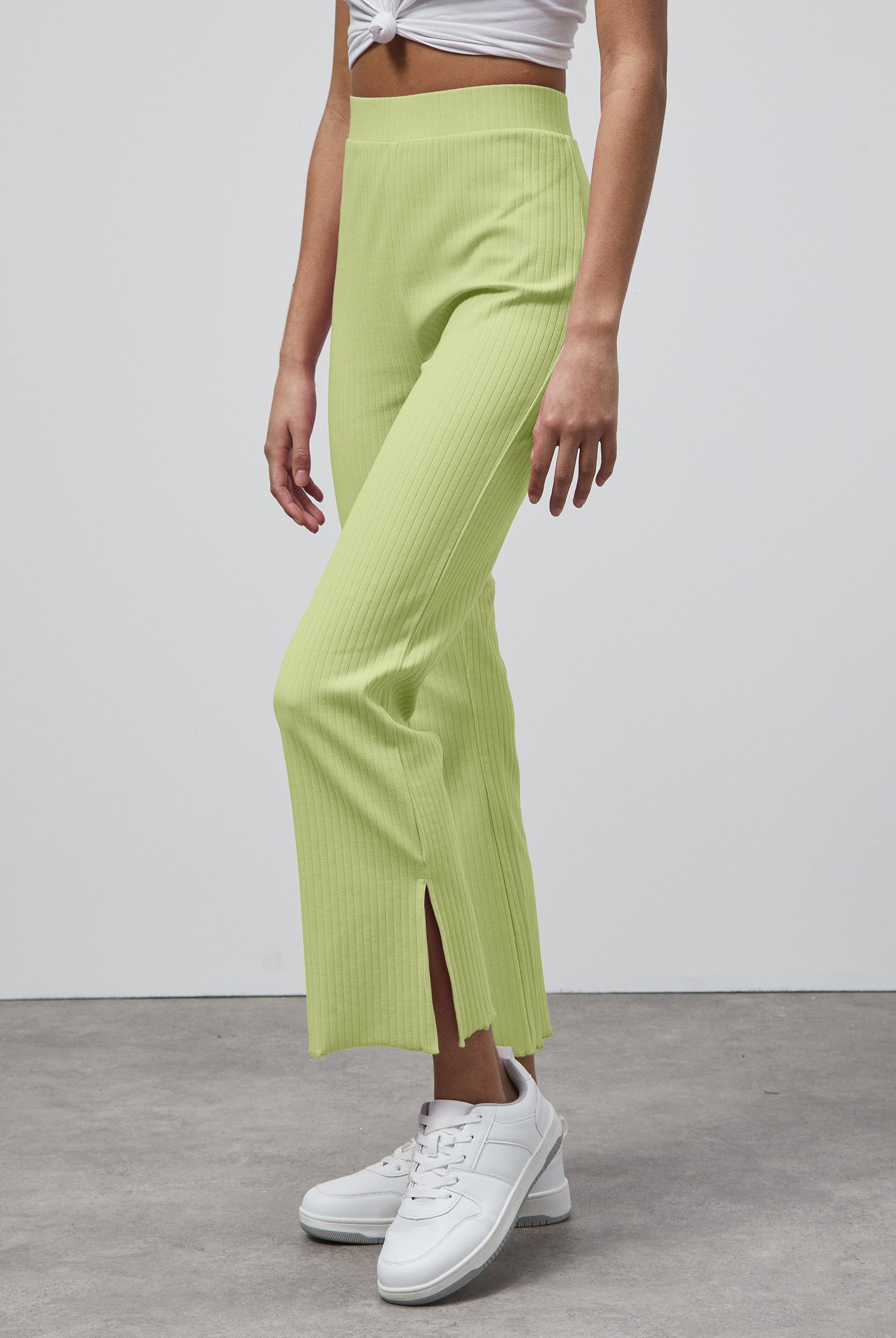 Textured Rib Side Slit Jersey Trousers