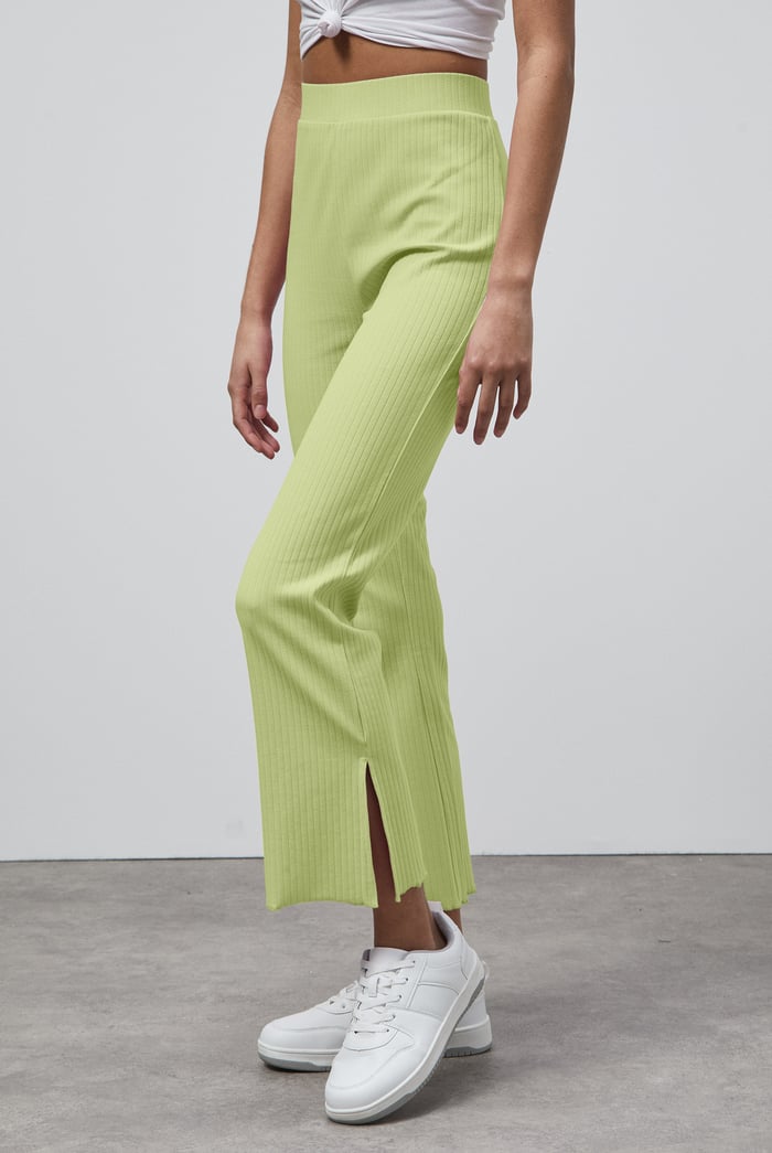 Textured Rib Side Slit Jersey Trousers