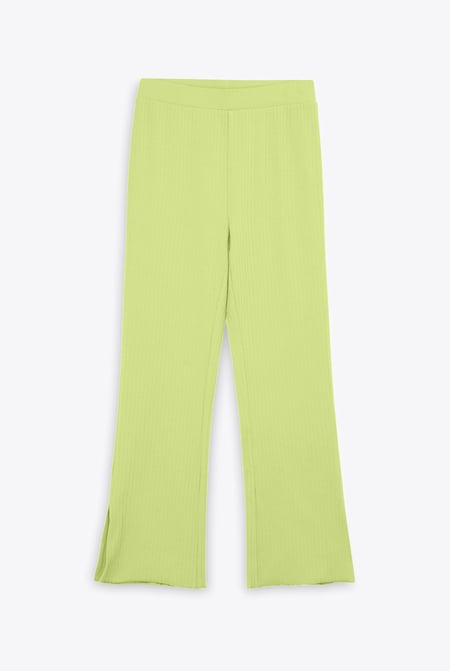 Green Textured Rib Side Slit Jersey Trousers
