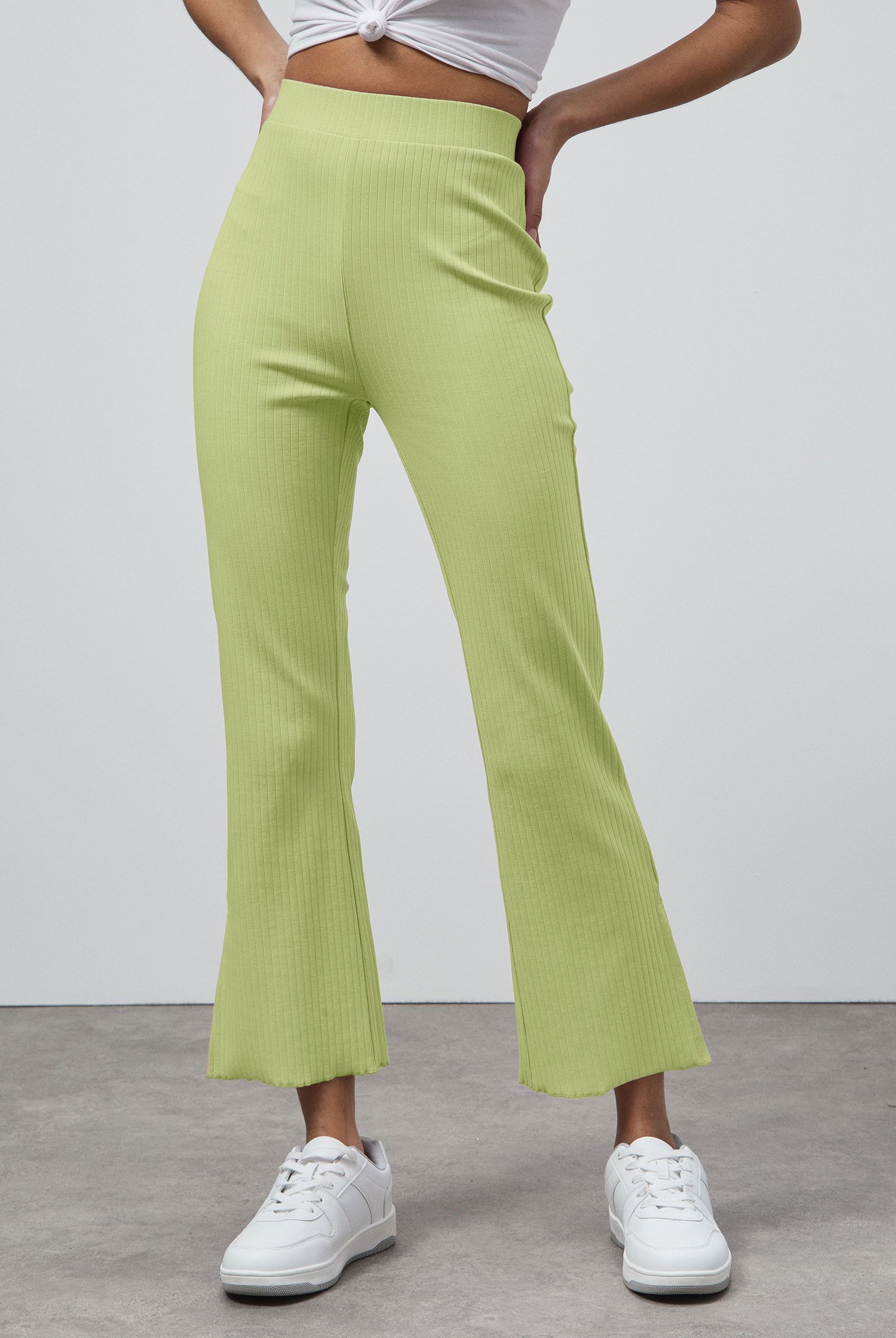 Textured Rib Side Slit Jersey Trousers