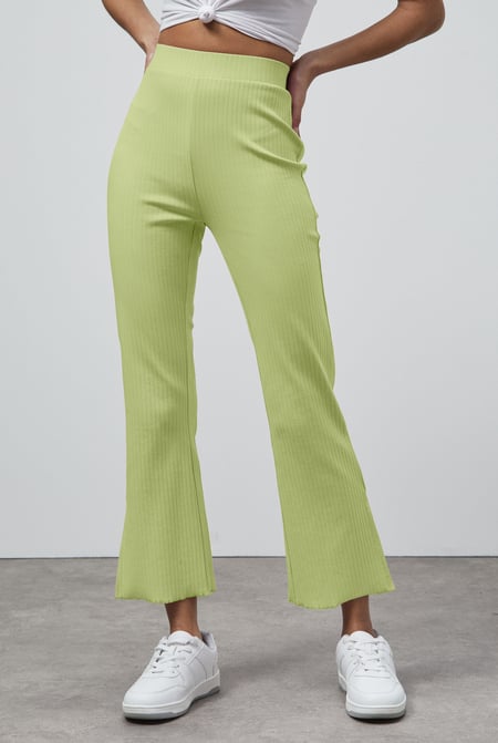 Green Textured Rib Side Slit Jersey Trousers