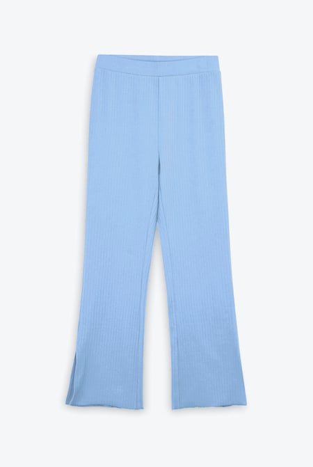 Blue Textured Rib Side Slit Jersey Trousers