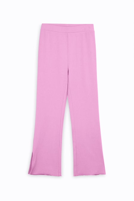 Pink Textured Rib Side Slit Jersey Trousers