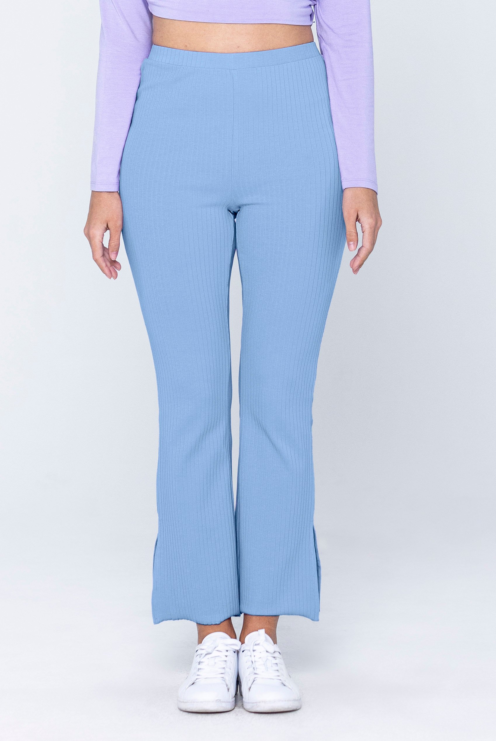 Textured Rib Side Slit Jersey Trousers